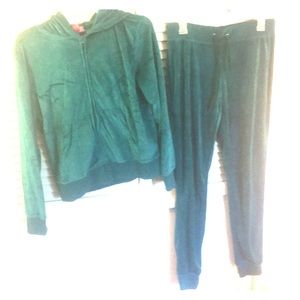 Green velour suit set.